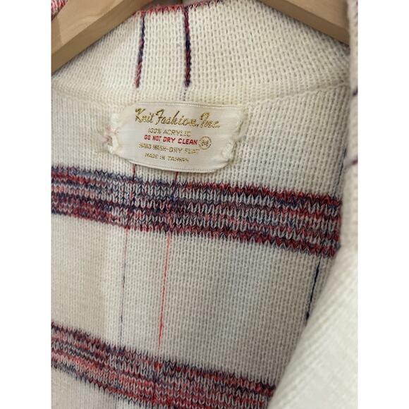Vintage 70s Knit Fashion Plaid Long Cardigan Sweater Acrylic L Coastal Grandma - Picture 15 of 15